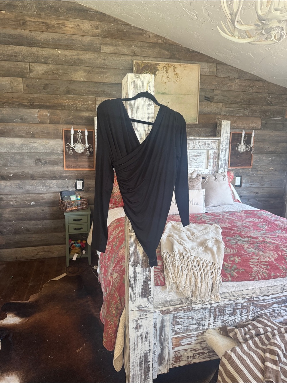 Ann Taylor Black Draped Long-Sleeve Bodysuit